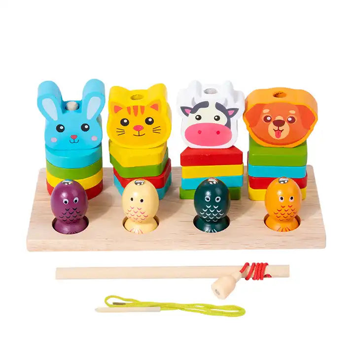 Wooden Shape Sorter and Fishing Game